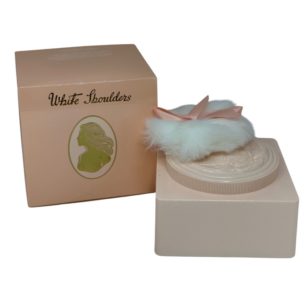 VTG White Shoulders Bath Powder Pink Floral Fragrance Body Shimmer Puff 8oz Box